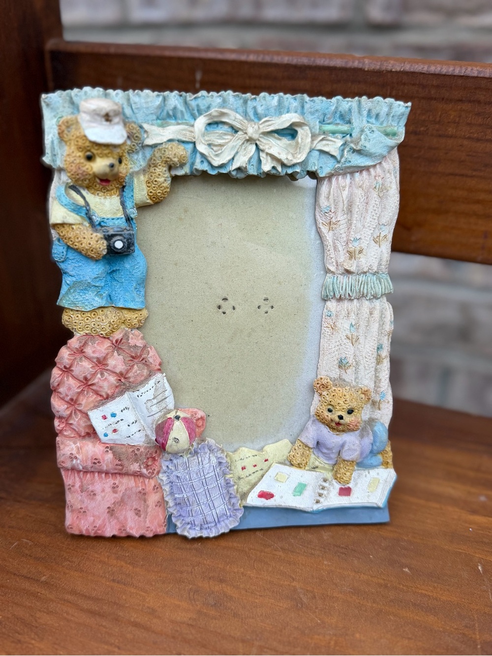 Vintage Teddy Bear Nursery Picture Frame - Pastel Blue & Pink | 4x6